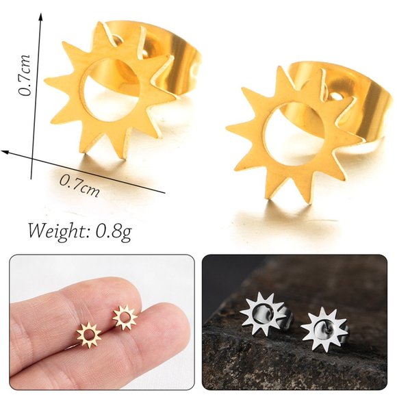 "Trendy Sun Stainless Steel Stud Earrings for Teens Girls/Women, MNL1113GL - Picture 9 of 9